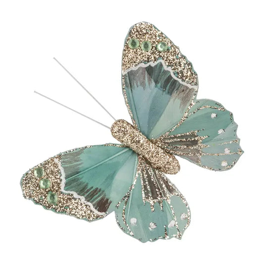 Butterfly Clip-on in Green with Beads and Glit