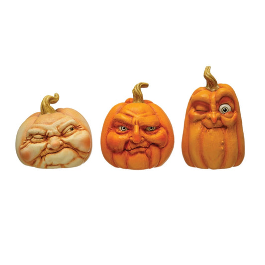 Resin Pumpkin with Face Orange Color 3 Styles