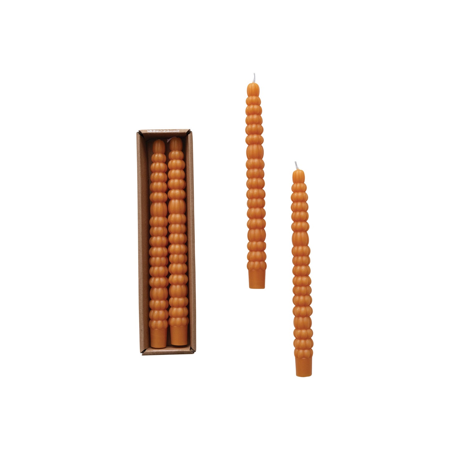Unscented Pumpkin Shaped Taper Candles in Box Orange Color Set of 2