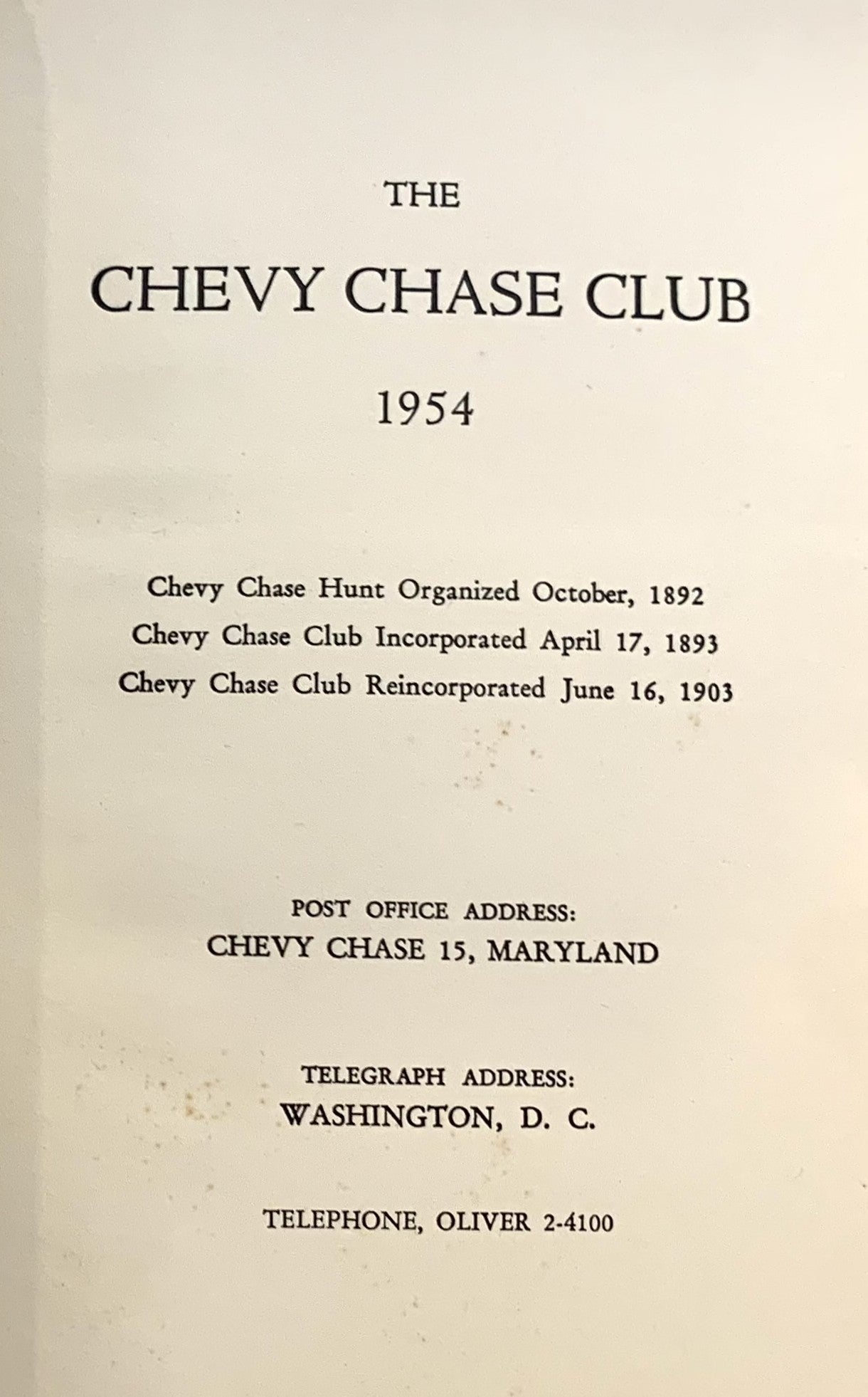 The Chevy Chase Club 1954