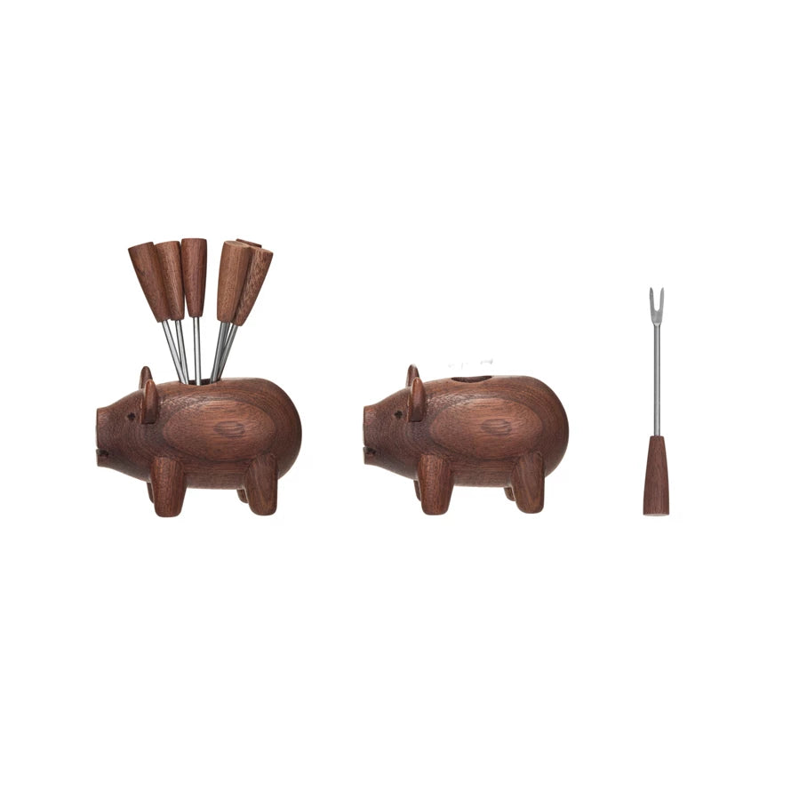 Wood Pig Appetizer Picks Holder