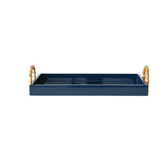Lacquered Tray with Bamboo Handles & Metal Detail