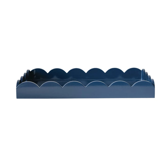 Lacquered Scalloped Tray with Handles, Navy Color