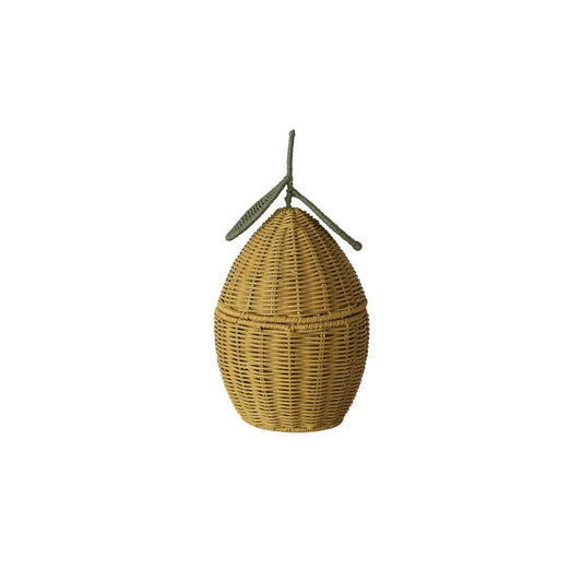 Hand-Woven Rattan Lemon Shaped Basket with Lid Yellow & Green