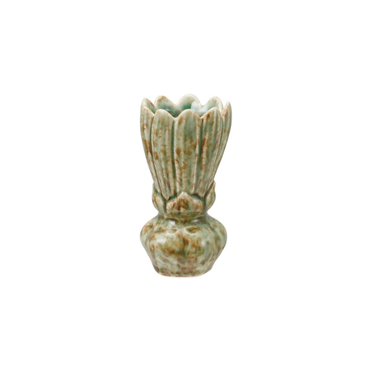 Stoneware Flower Shaped Vase, Green