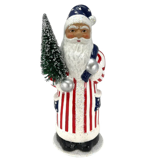 Stars and Stripes American Santa German Paper Mache Candy Container