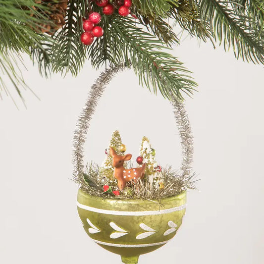 Fawn Ornament in Green