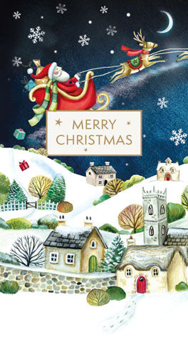 Santa Over Roof Money Wallet Christmas Card