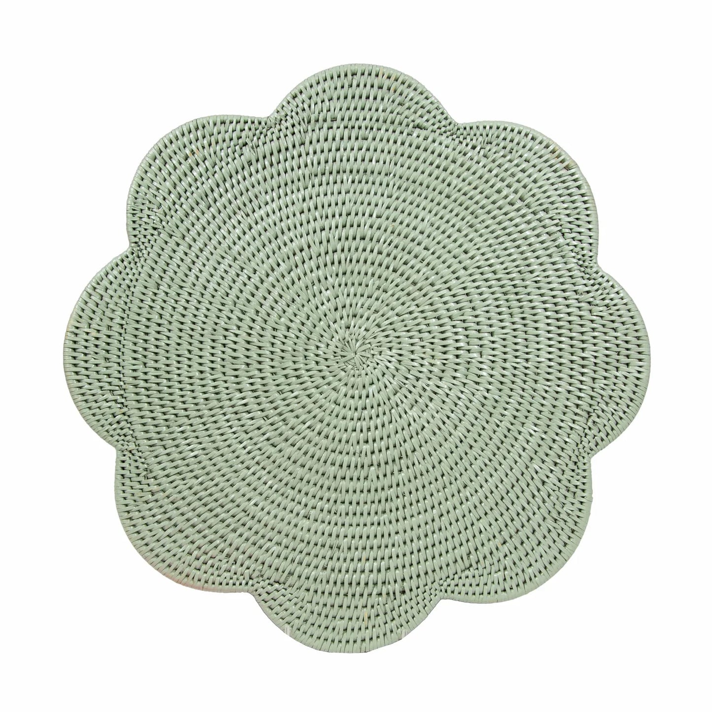 Placemat Rattan Scalloped Green