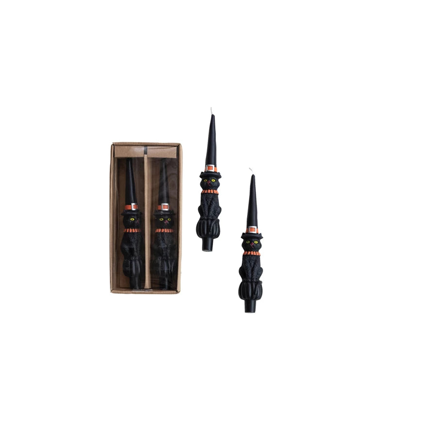 Cat with Witch Hat Shaped Taper Candles set of 2