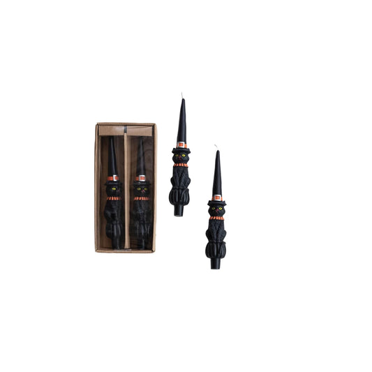 Cat with Witch Hat Shaped Taper Candles set of 2