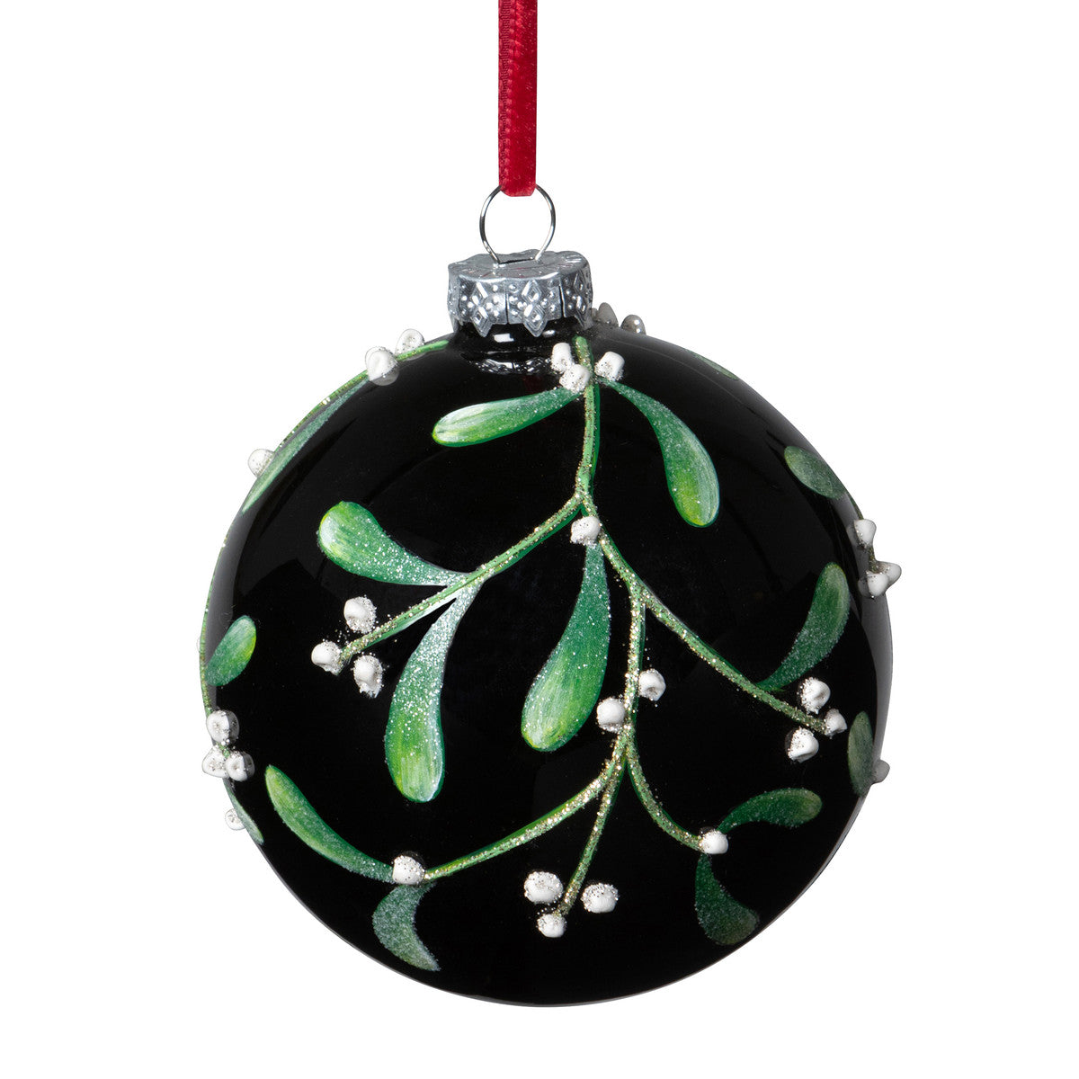 Mistletoe Pattern Glass Ball Ornament