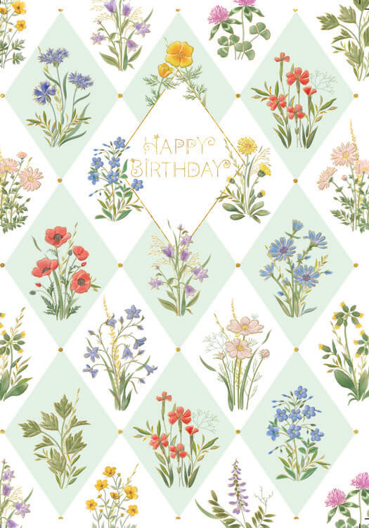 Flower Grid Birthday Greeting Card