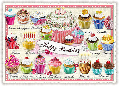 Happy Birthday Cupcakes Blank Postcard