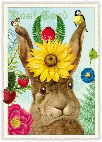 Rabbit Sunflower Postcard