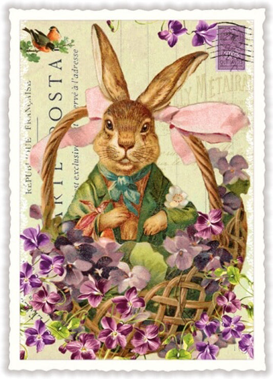 Bunny In Basket Easter Postcard