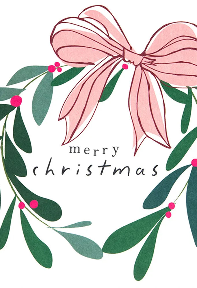 Pink Bow Wreath Christmas Boxed Cards