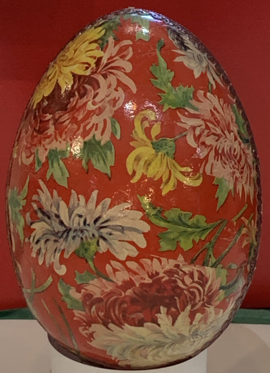 Vintage Red Floral Paper Egg 5"
