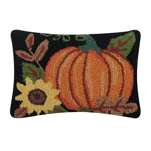 Pumpkin Sunflower  Black Pillow 8" x 12"