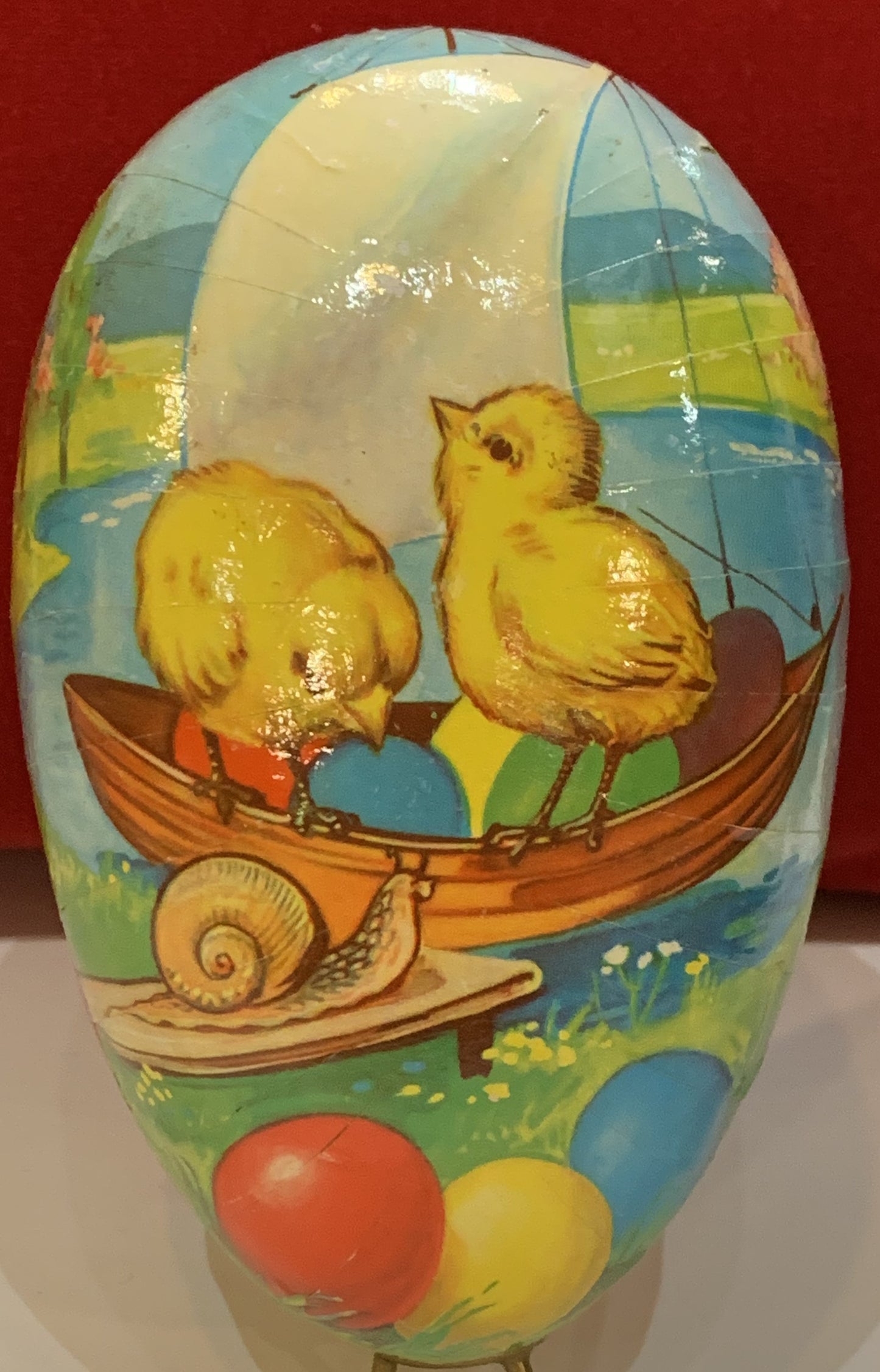 Vintage Paper Egg Two Chicks Sailing 6"