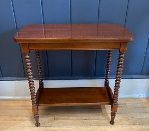 Vintage Spool Leg End Table with Shelf