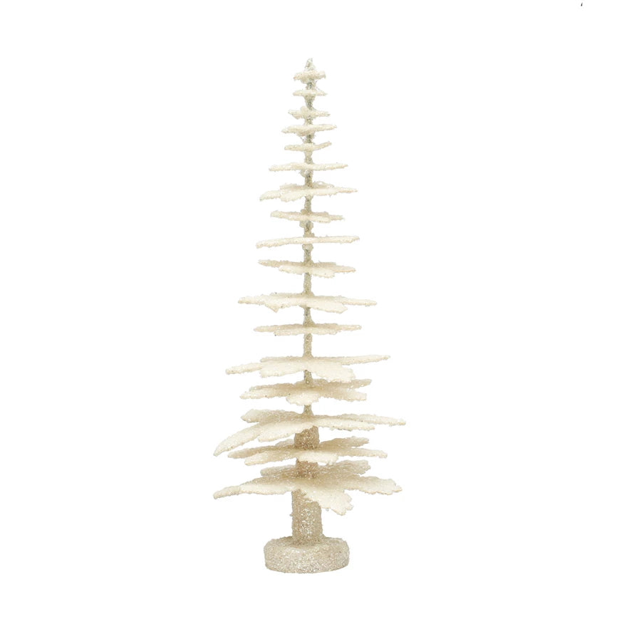 Coated Paper Tree with Glitter Antique Finish, Cream Color