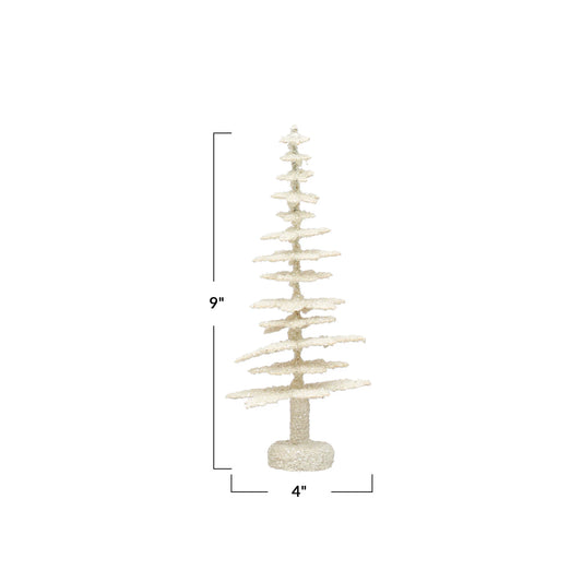 Coated Paper Tree with Glitter Antique Finish Cream Color