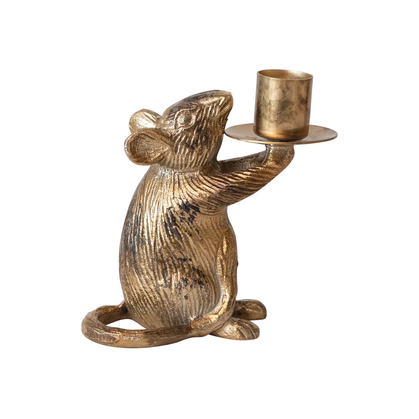 Mouse Taper Holder Antique Gold Finish Cast Aluminum