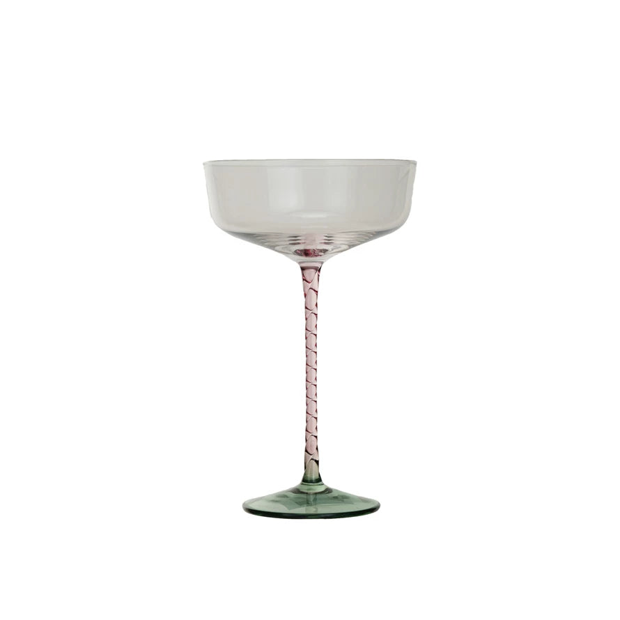 10 oz. Stemmed Champagne/Coupe Glass with Pink Stem & Green Base