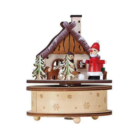 Wood Wind-Up Santa's Cottage Music Box, Plays "Oh Christmas Tree"