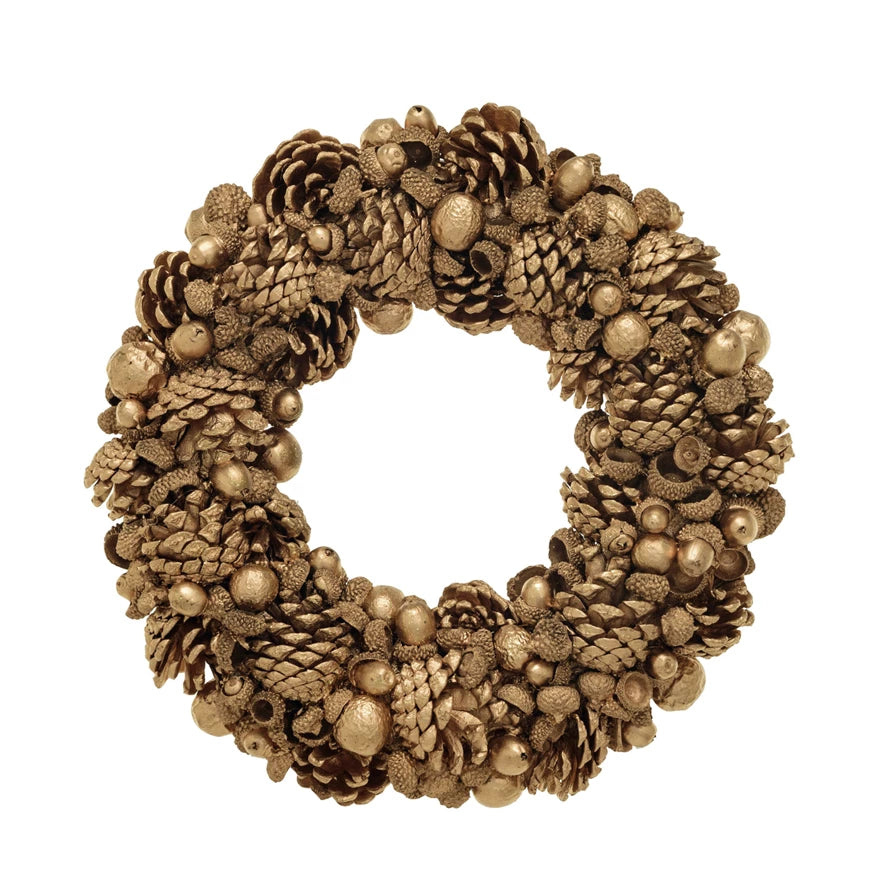 Dried Natural Pinecone & Acorn Wreath Gold Color