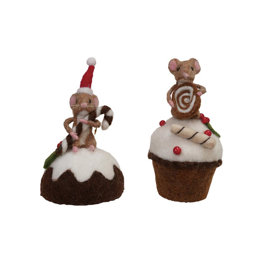 Handmade Wool Felt Mouse on Cake 2 Styles