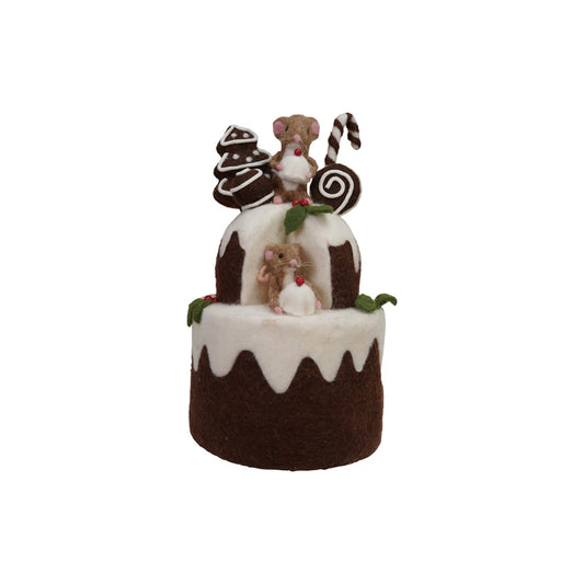 Wool Felt 2-Tier Cake with Gingerbread Cookies & Mice