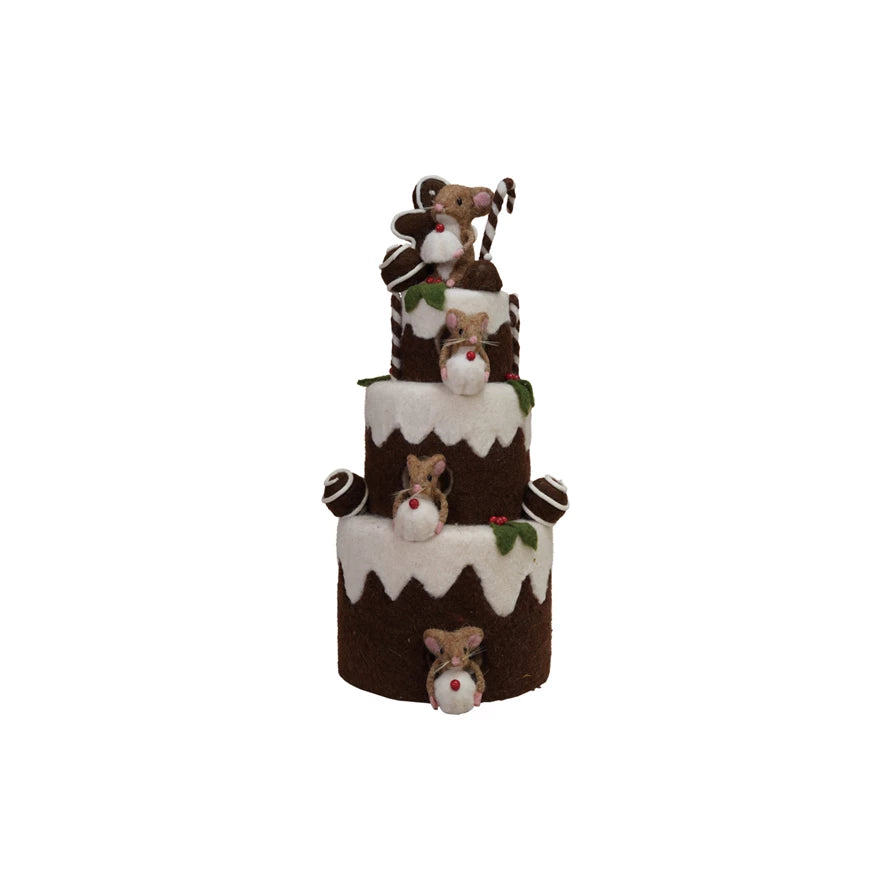 Handmade Wool Felt 3-Tier Cake with Gingerbread Cookies & Mice