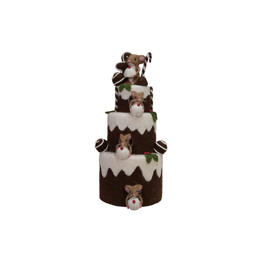 Handmade Wool Felt 3-Tier Cake with Gingerbread Cookies & Mice