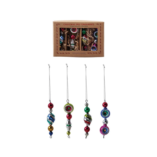 Glass Drop Ornaments with Witches Eye & Glitter, Boxed Set of 4