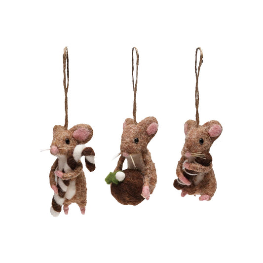 Wool Felt Mouse Ornament, Brown, 3 Styles