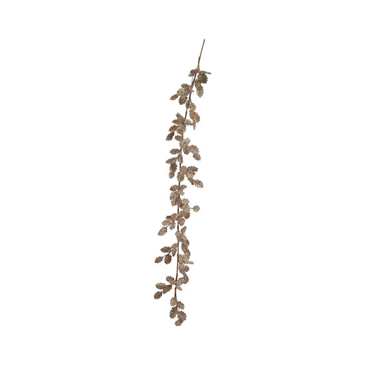 Fabric Leaf Garland with Beads & Glitter, Gold Color & Ice Finish