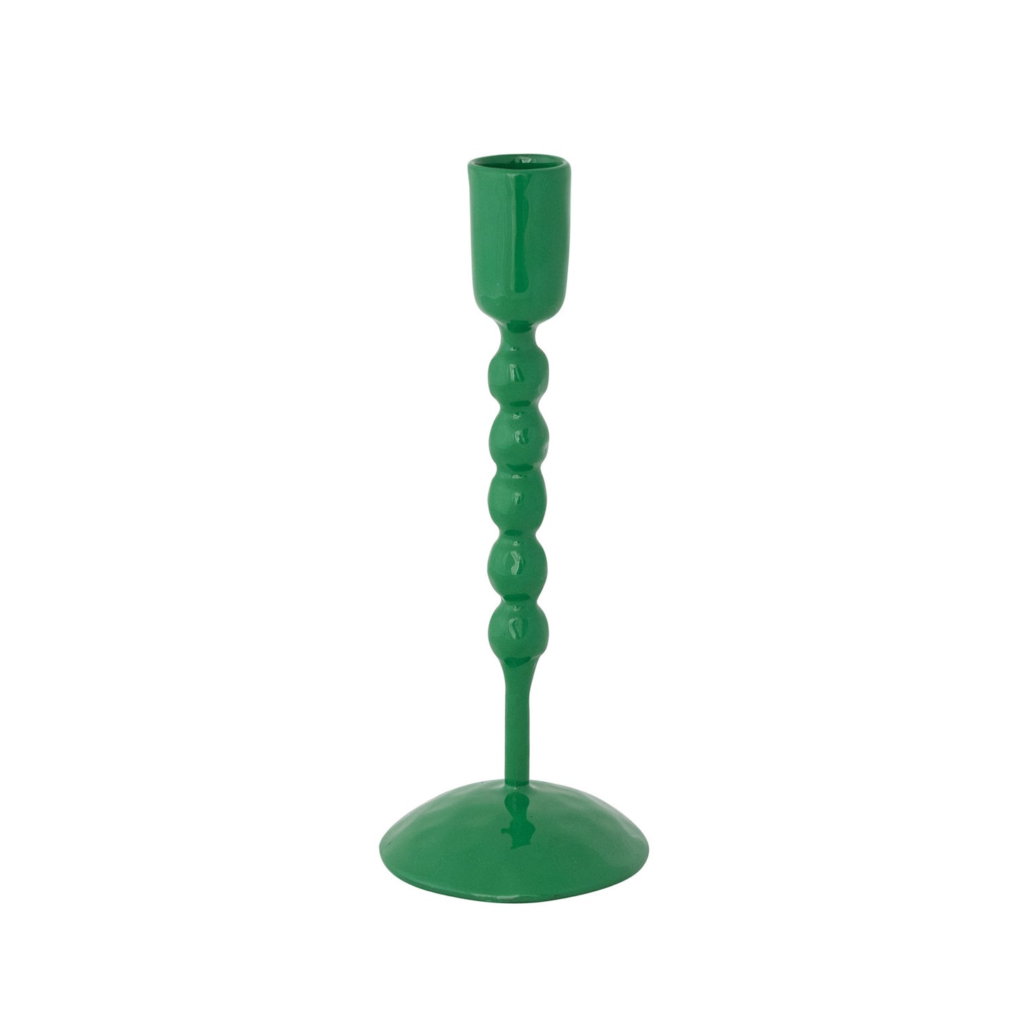 Enameled Cast Iron Taper Holder Green Hand-Forged