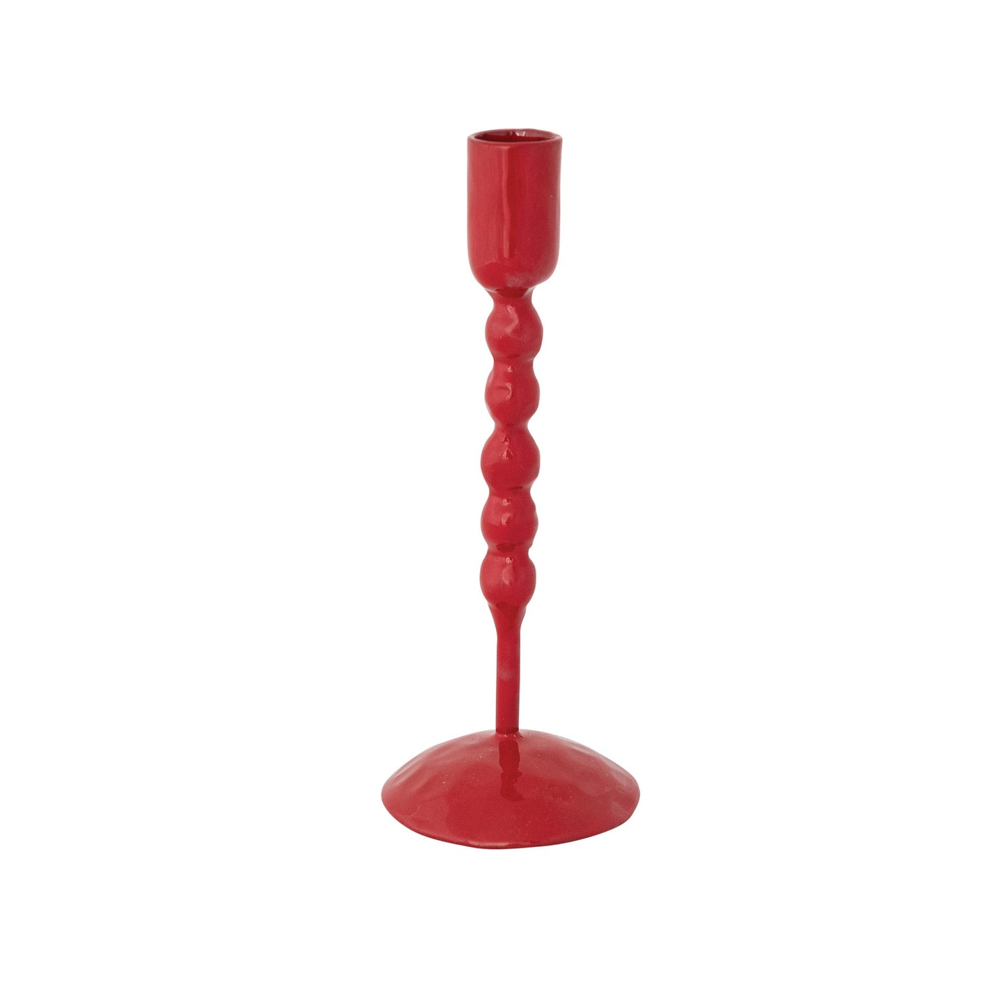 Enameled Cast Iron Taper Holder Red Hand-Forged