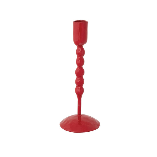 Enameled Cast Iron Taper Holder Red Hand-Forged