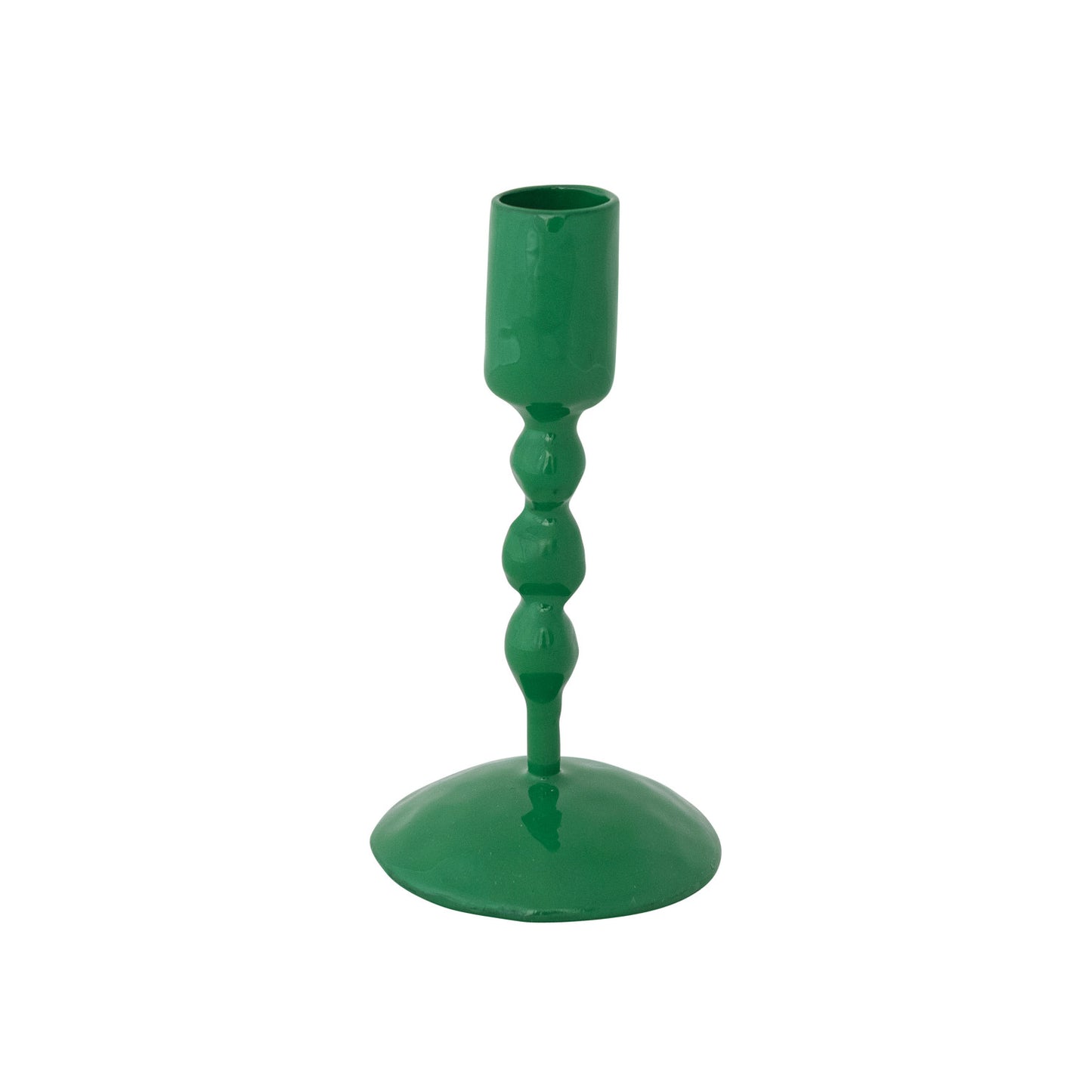 Enameled Cast Iron Taper Holder Green Hand-Forged